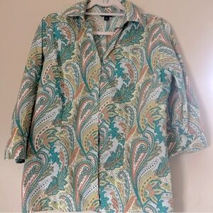 Lands End Women’s Paisley Print 3/4 sleeve Top Sz 12